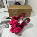 Za 2024 summer new women's pink bow high heel mules - round toe, open back, stiletto heel sandals