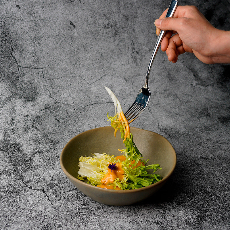 Vintage irregular creative tableware ceramic salad bowl home restaurant dessert bowl minimalist western food rice bowl