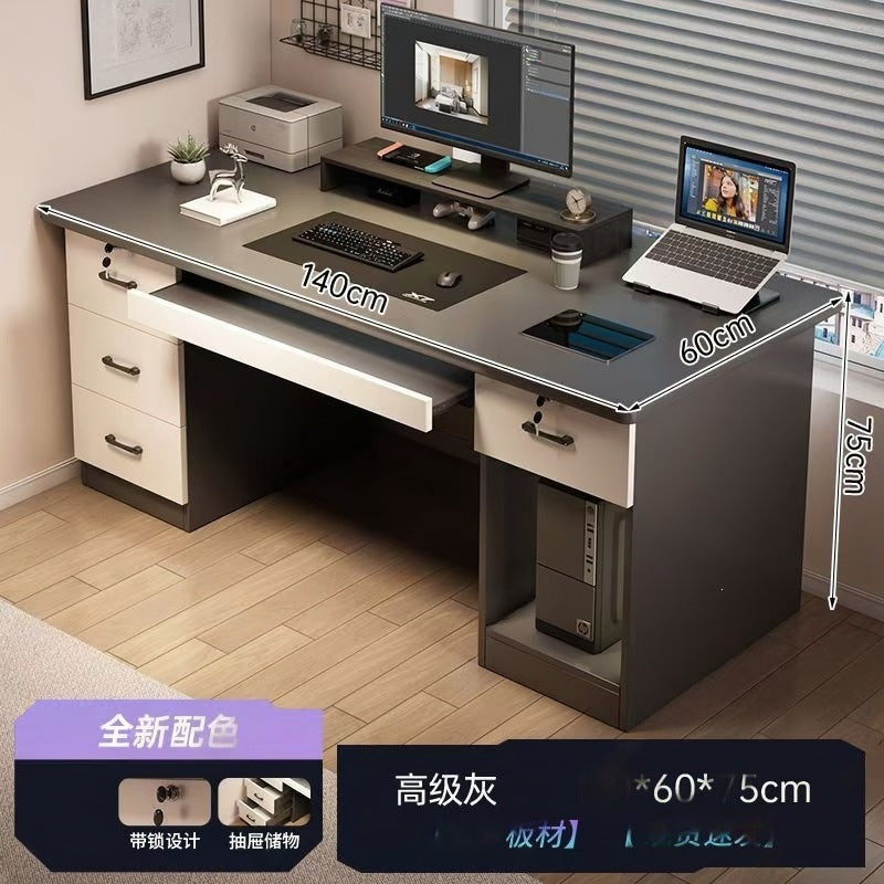 Modern home computer desk with lock, office desk, simple executive desk, office staff desk, student desk, wooden desk