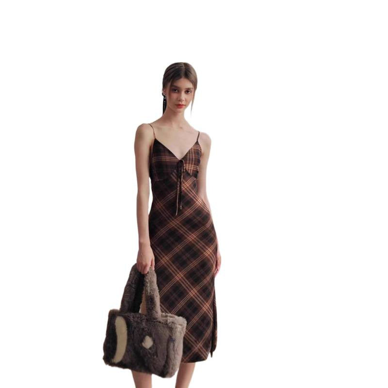 fashionspringnew arrivalfashionretrogrids pattern pure desire socialiteelegant silm suspender dress for women