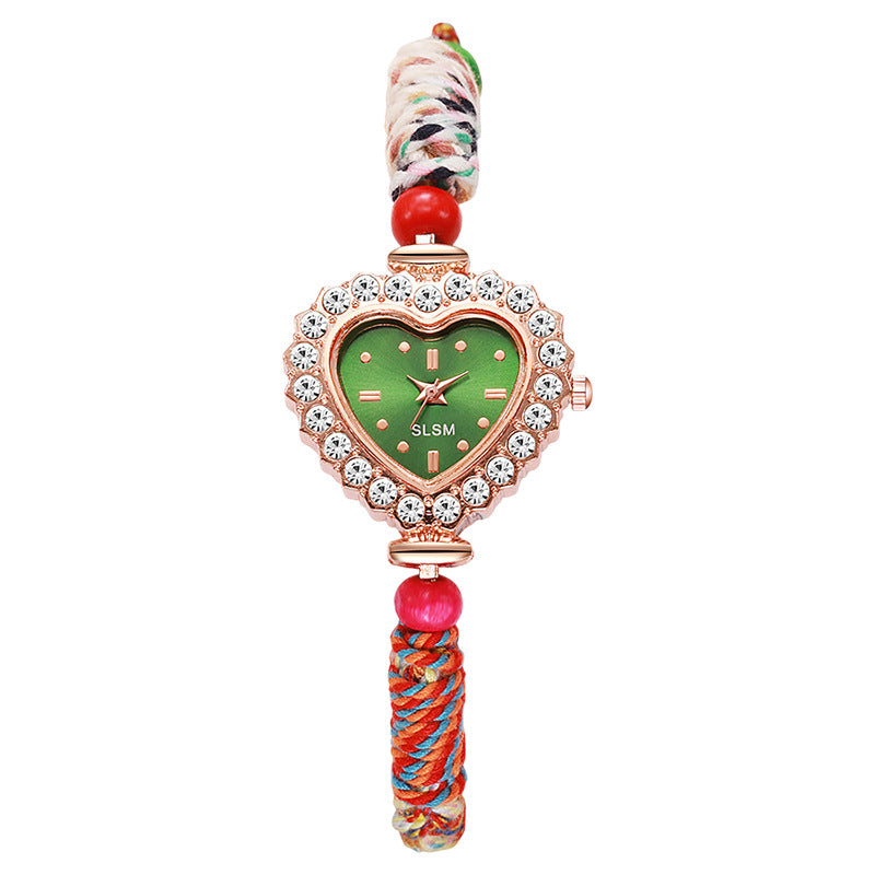 New arrivalaccessible luxury ethnic style heart-shaped quartz watch pull-out braided strap women's bracelet watch women's watch wholesale
