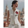 european and american cross-border independent station new sleeveless rose embroidery top