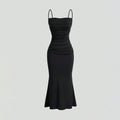 Thin shoulder strap dressspringnew arrivalhigh waisttie back suspender hip-covering mermaid long skirt female socialite dress