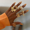 Wholesale 3d bow ring set - european & american cross-border, light luxury, niche design, geometric hollow-out, stackable knuckle rings