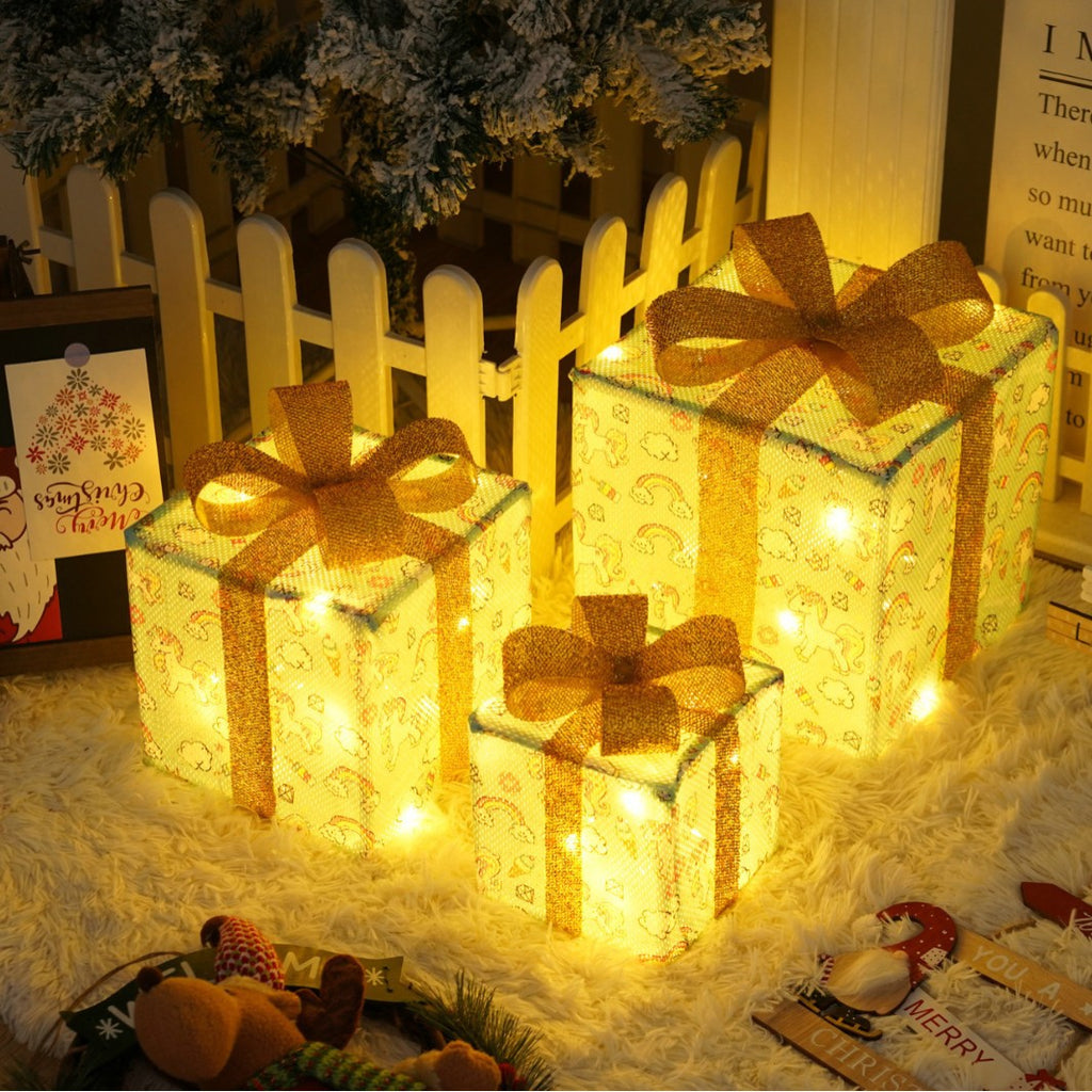 Christmas special birthday party warm atmosphere decorative gift box light, folding Christmas gift box three-piece bedside lamp