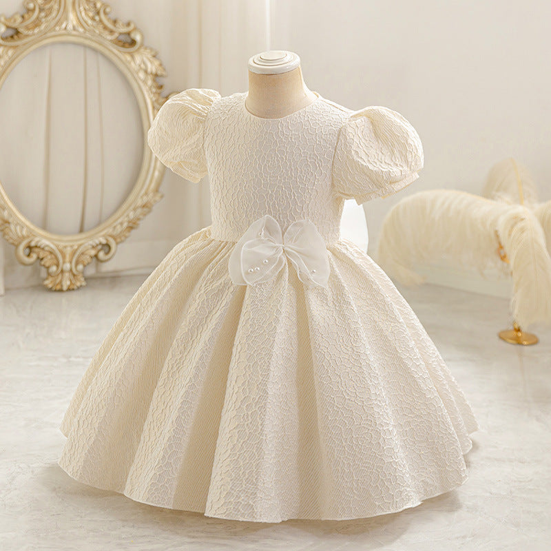 Ready-to-ship girls' dress - baby's first birthday tutu princess dress - white wedding dress - puff sleeve short style - wholesale