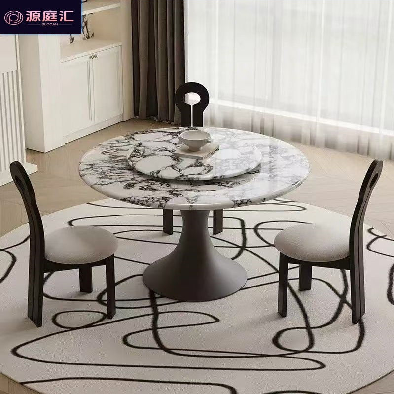 French retro baccarat marble round dining table - new 2025 small apartment home cream style solid wood round table