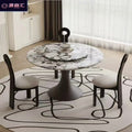 French retro baccarat marble round dining table - new 2025 small apartment home cream style solid wood round table