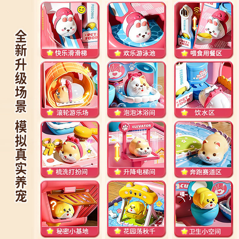 3-6 year old girls' toys, pretend play magnetic pet house, little rabbit & cat dolls, birthday gift for girls