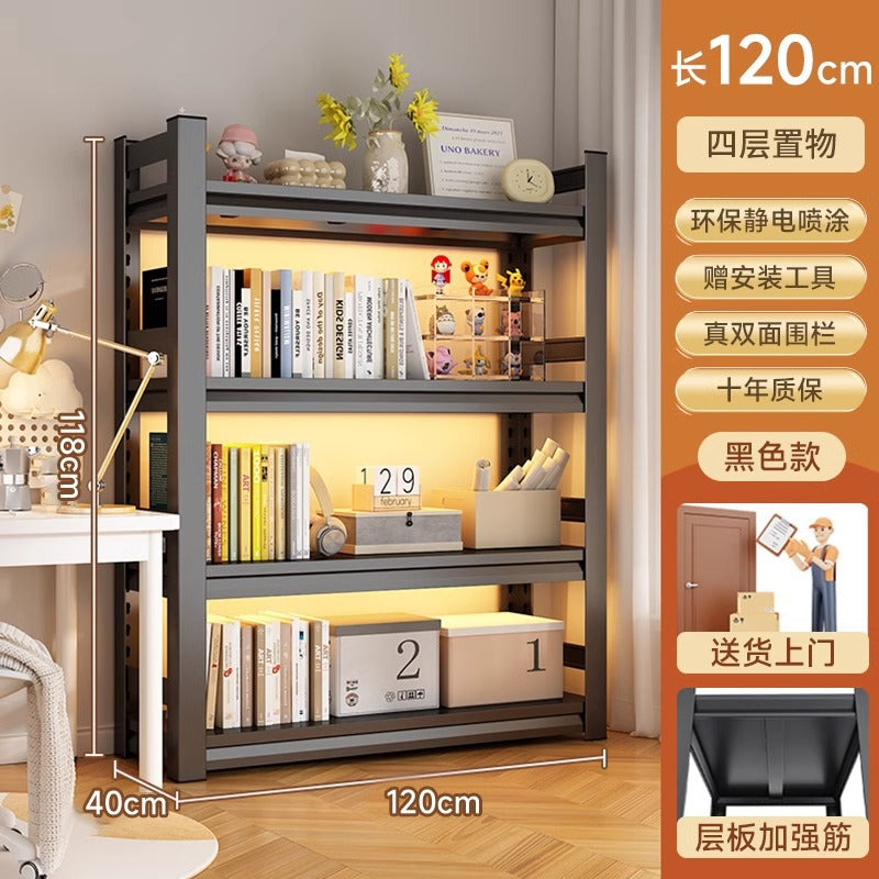 Multi-tier floor storage rack, steel bookshelf for home, living room, bedroom, kids' picture book organizer, simple iron art bookcase