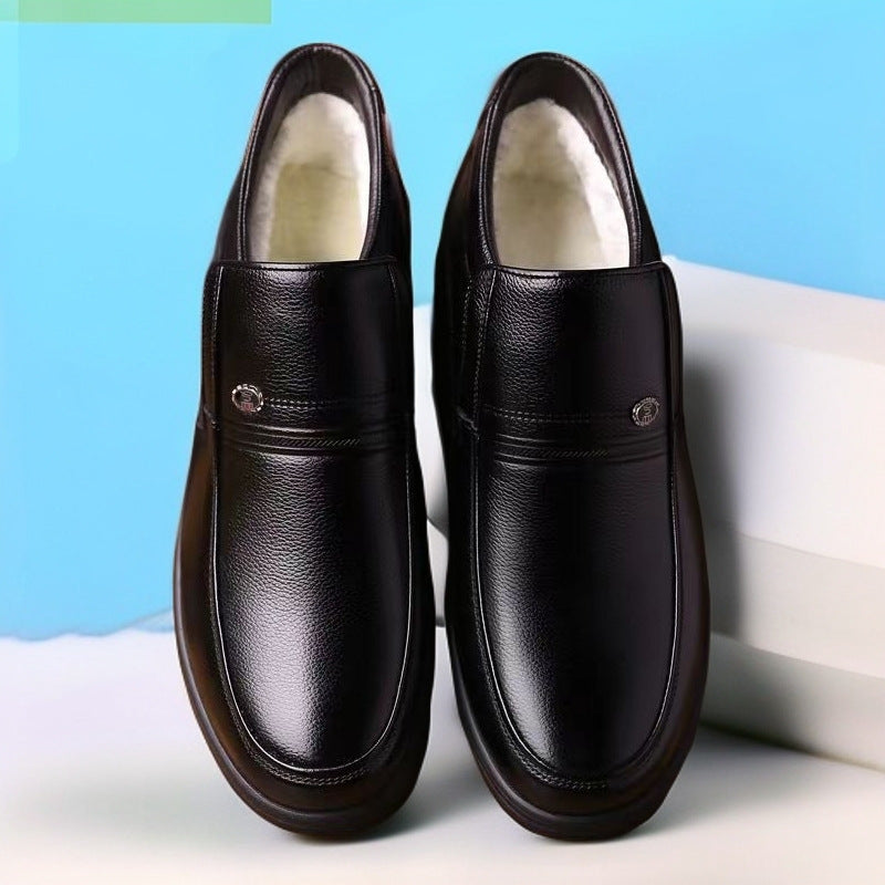 2025 new dad shoes non-slip leather shoes for seniors, high-top cotton shoes for men, winter warm cotton boots for middle-aged and elderly men