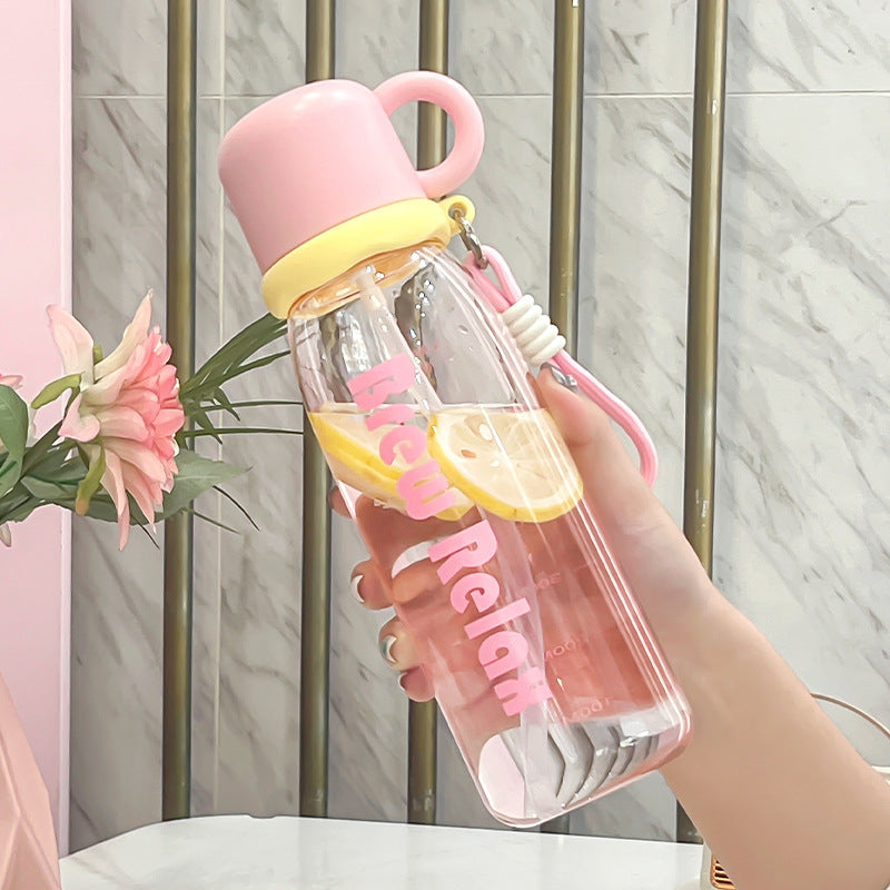 Summer new arrival: cute cartoon plastic water bottle for girls - stylish, portable, and perfect for students on the go!