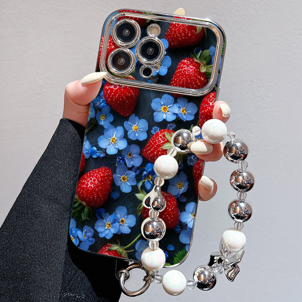 Suitable for iphone 16 retro strawberry forget-me-not mobile phone case oil painting style niche design apple 17 anti-fall soft case