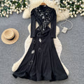 Luxury chic white lantern sleeve stand collar dress - women's  autumn embroidered slim-fit workwear maxi dress