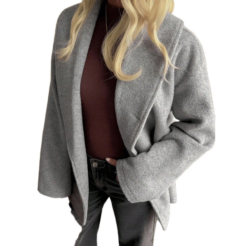 fashion  fall and winter new arrivalretro lapel loosecasualthickenedheattechwoolenoutwear for women