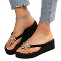 2025 new summer wedge heel thong sandals - platform, chunky sole, european & american style, rhinestone flower detail, women's outdoor slippers
