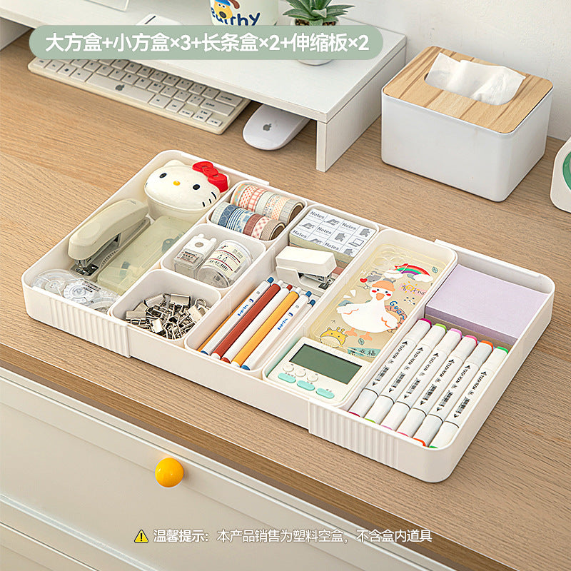 Multifunctional Square Storage Box Grid Plastic Retractable Storage Box Desktop Drawer Storage Stationery Storage Box