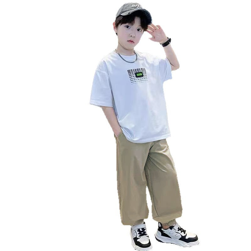 Boys' short-sleeve t-shirt set - summer  new arrival: stylish, designer-printed, relaxed fit, casual and cool for students