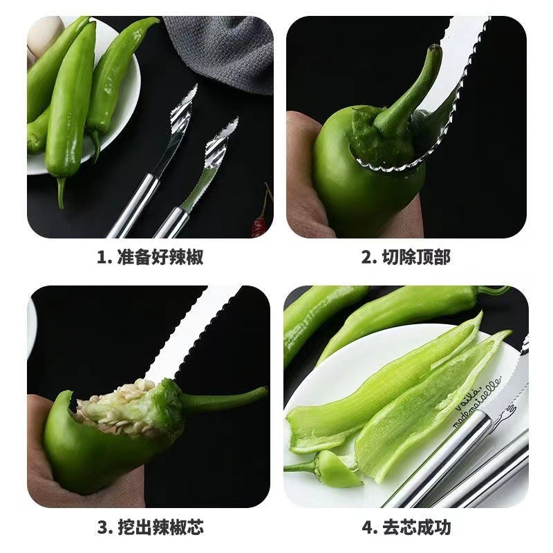 Stainless steel chili pepper corer - home & commercial use - green pepper seed remover - bitter melon hollowing tool - chili pepper de-seeder