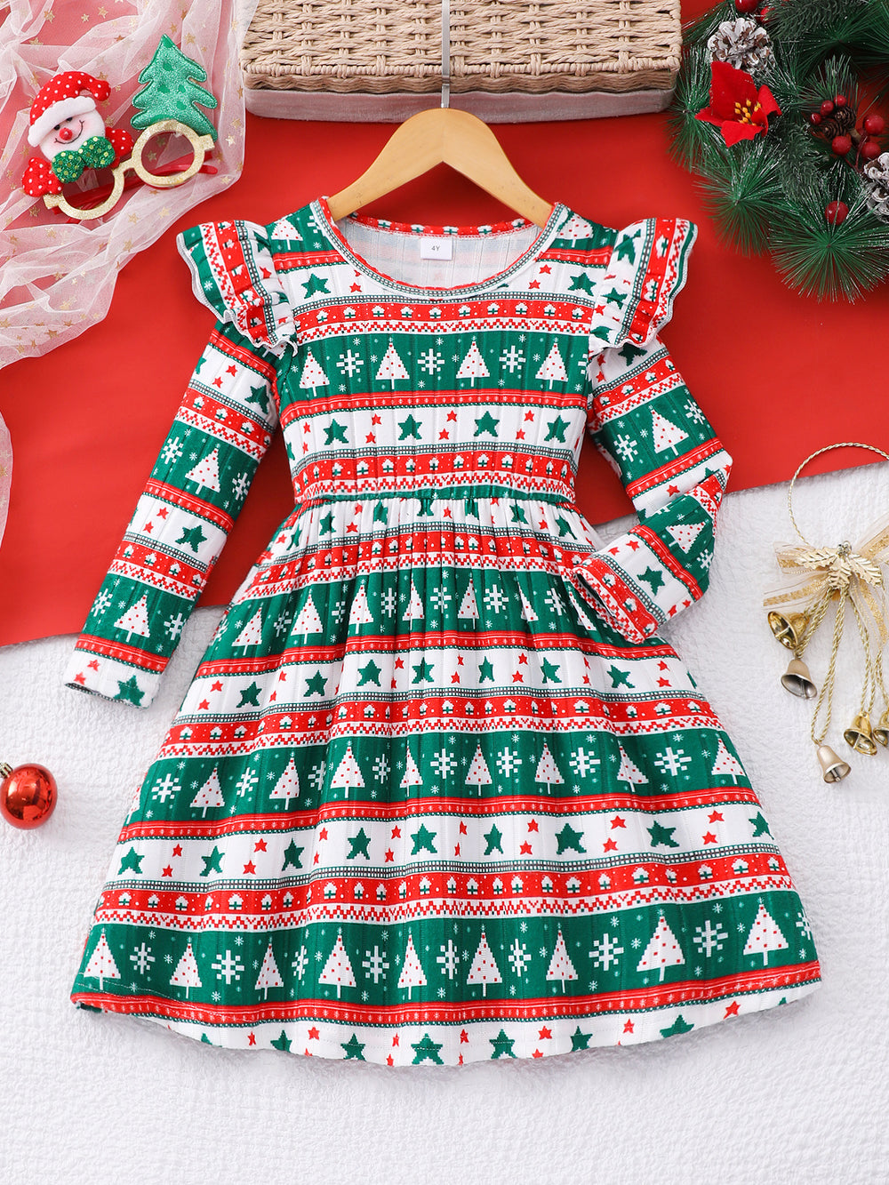 Girls' dress for toddlers and young children, all-over print long sleeve dress