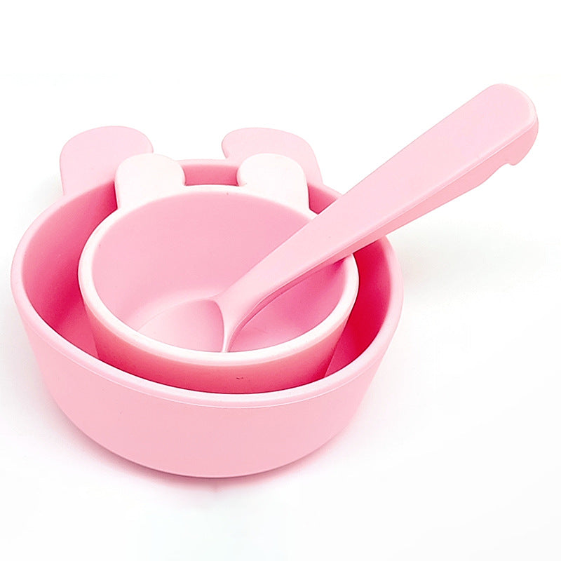Food grade silicone complementary food bowl baby eating bowl training children cute rabbit suction cup bowl anti-drop feeding tableware