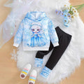 new autumn/winter cross-border exclusive girls' hooded princess print top + patchwork long pants set