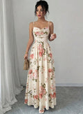 european and american style women's elegant slim-fit printed slip dress with cinched waist
