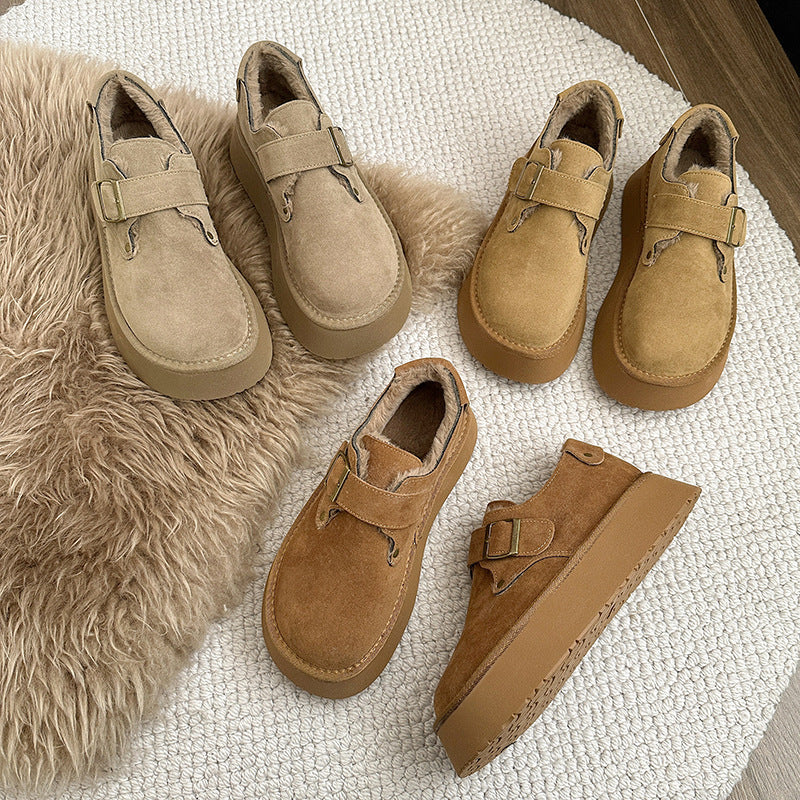 Thick solefleece-lined bean birkenstock shoes women's 2025new arrival autumn winter maomao loafers birkenstock cotton shoes snow boots