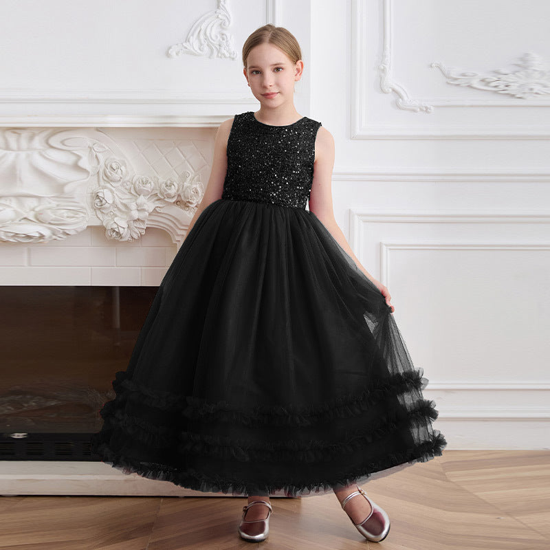 Girls' formal dress - high-end runway mesh skirt, vest dress, elegant hostess style, customized for children's piano recitals, european and american style