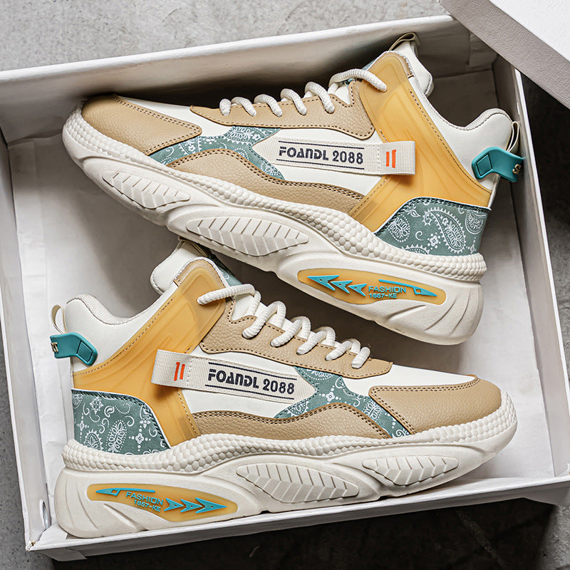 Popular men's shoes 2025 spring high-top basketball sneakers men's youth trendy brand running dad shoes to increase height