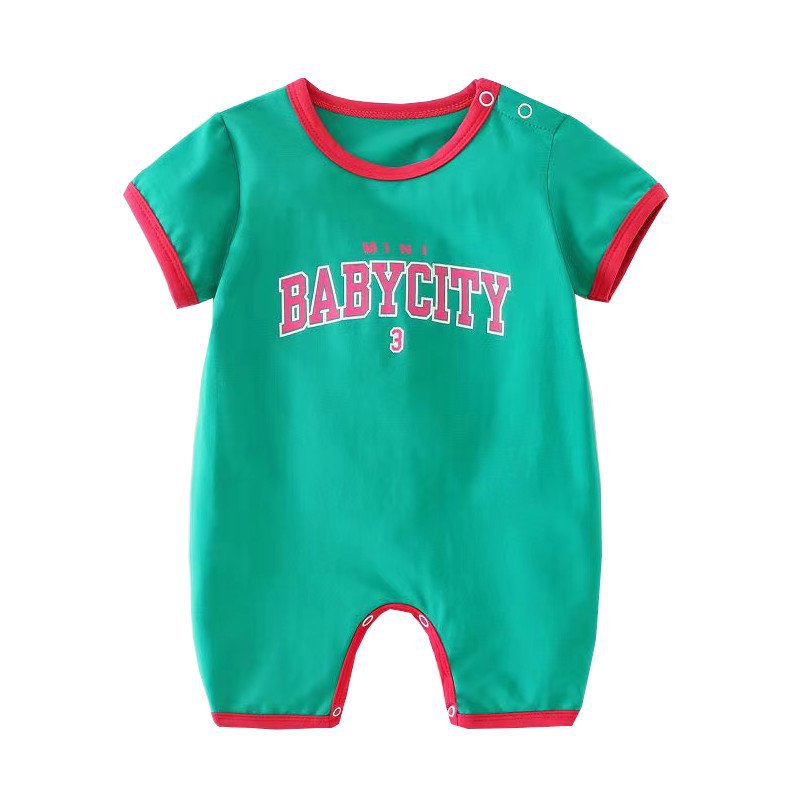 Newborn infant romper short sleeve bodysuit baby boys and girls loose fit athletic jumpsuit outing onesie