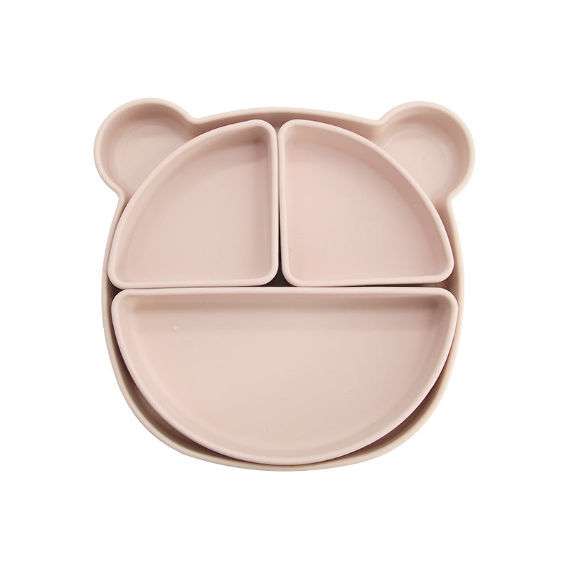 Children's silicone grid plate set cat rabbit bear cute wind portable tableware baby complementary food training bowl set