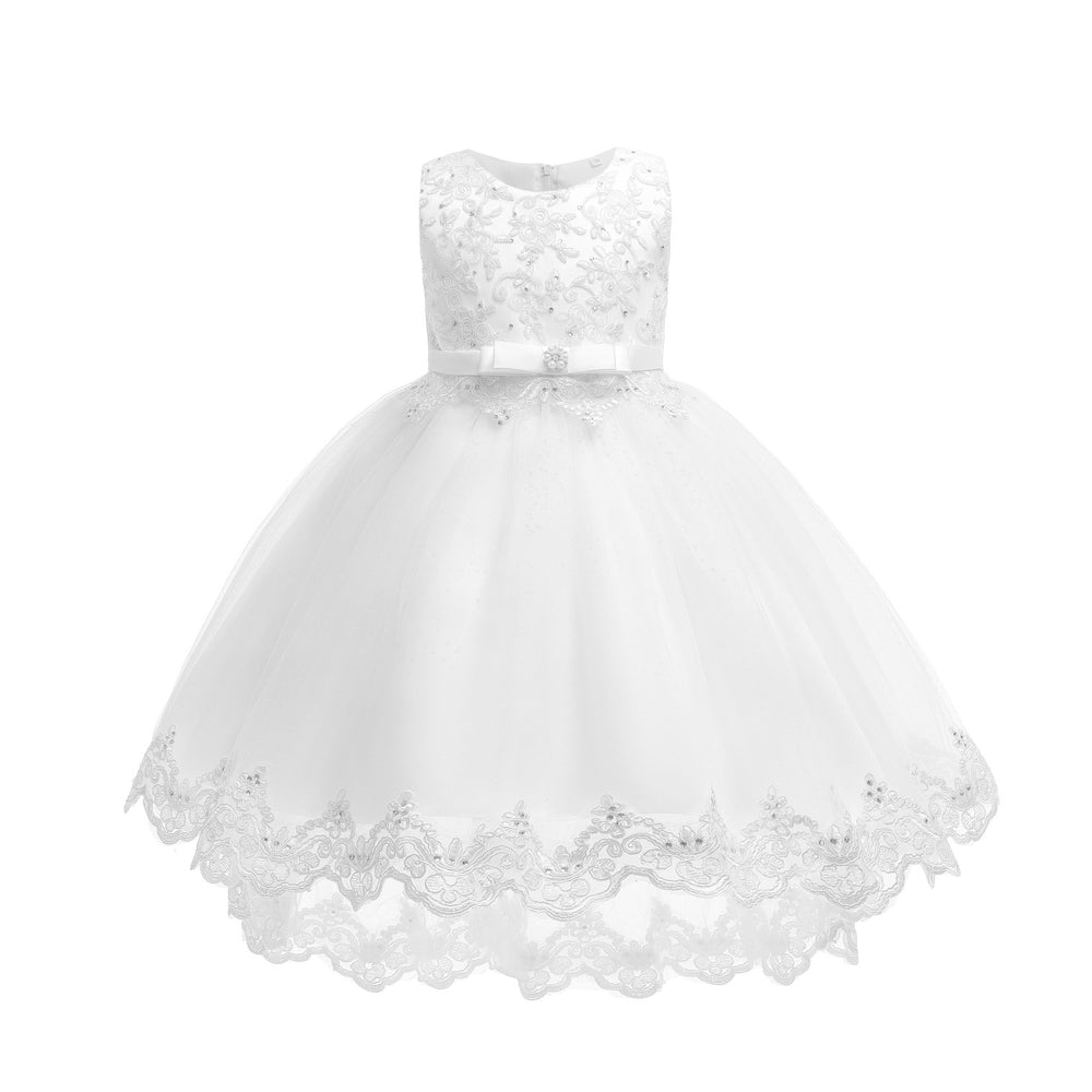 European and american style children's formal dress - tulle train princess gown - girls' piano recital dress - mid-to-large size children's dress