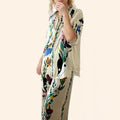cross-border e-commerce european and american women's clothing: new summer collection - vacation-inspired color block fashion print shirt and wide-leg pants set