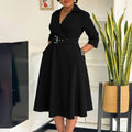 D3290 european and american plus size women's clothing  autumn new arrival: lapel collar, stylish and elegant solid color maxi dress - export quality