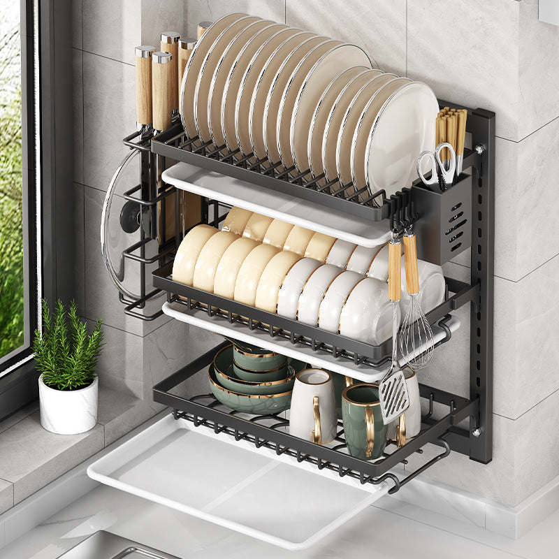 Kitchen Shelf Dish Storage Rack Household Dish and Chopsticks Storage Box Multi-layer Wall-mounted Dish Rack Drain Rack