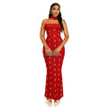 C7626 cross-border   fashion women's elegant bandeau dress set with rhinestone embellishments and ribbon detail
