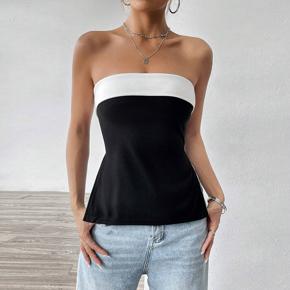 Amazon cross-border women's fashion: european and american sweet & spicy style tank top -  spring/summer new collection - bandeau color block cropped outerwear top