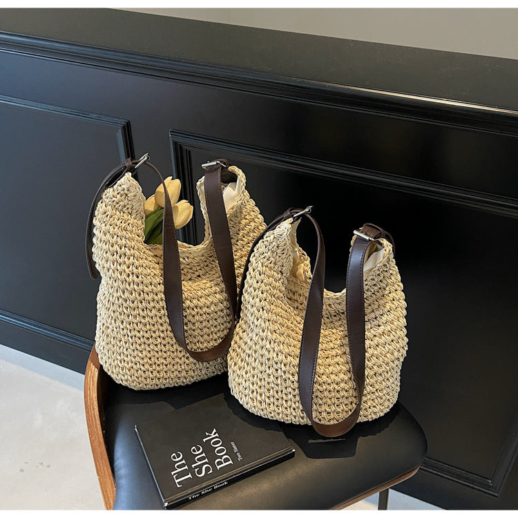Cross-border pastoral woven tote bag women's 2025 new summer versatile straw woven bag large-capacity messenger bag