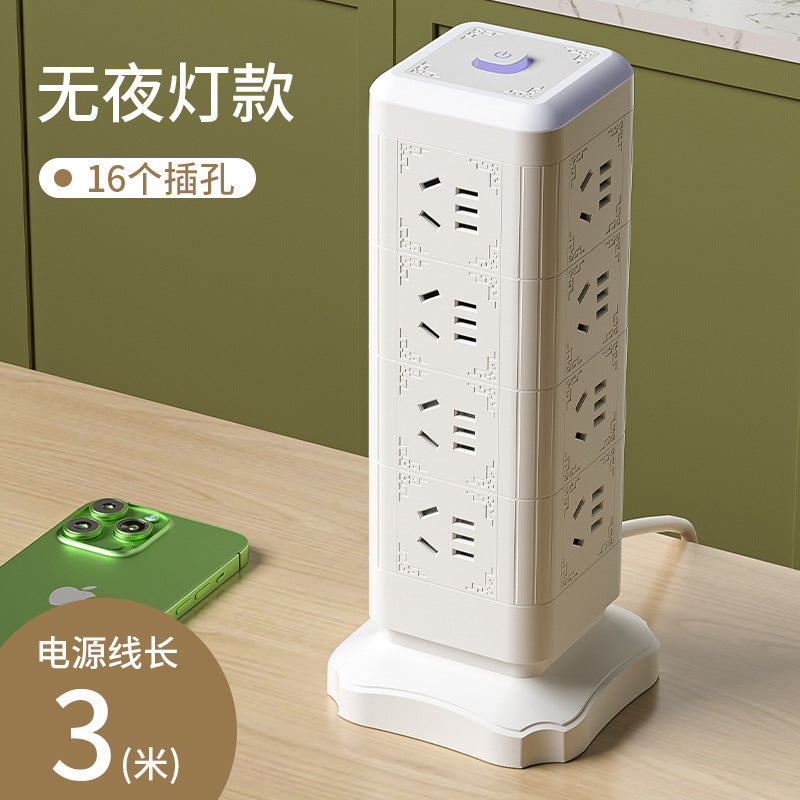 Multi-outlet vertical power strip with usb ports, multifunctional home & office power strip, cube power strip with cord management, desktop night light