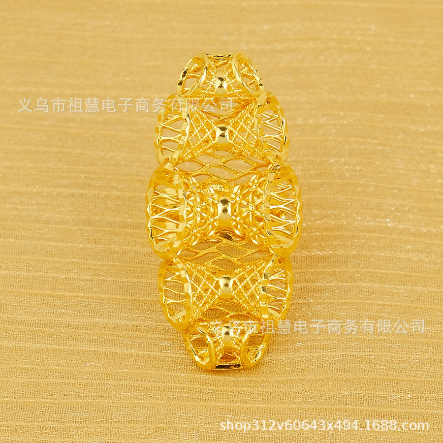 24k gold plated floral ring for women, middle eastern bridal wedding accessory, exquisite gift, party & everyday wear