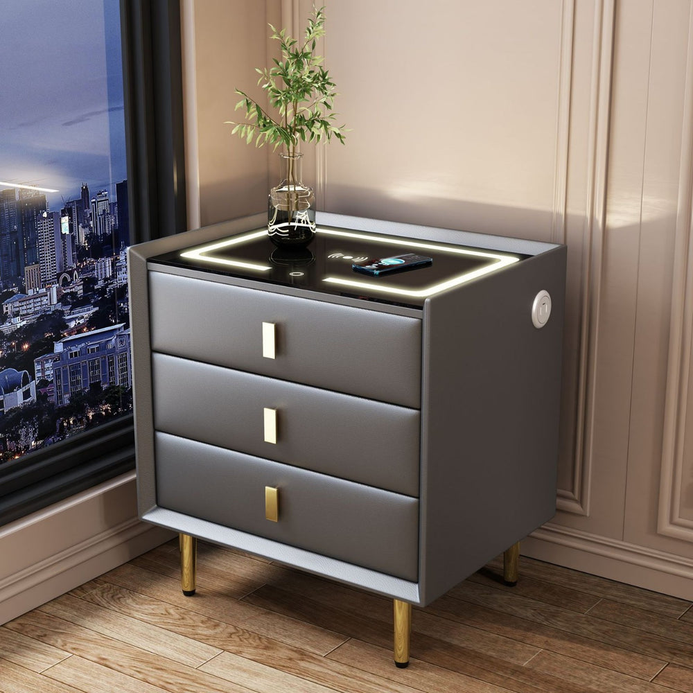 Smart nightstand - modern minimalist, new luxury solid wood bedside table with wireless charging and multiple functions for bedroom