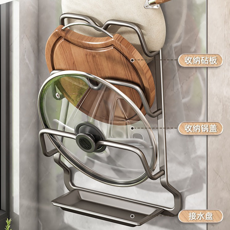 Pot lid rack No punching Wall-mounted kitchen rack Multifunctional cutting board cutting board rack Multi-layer household storage shelf