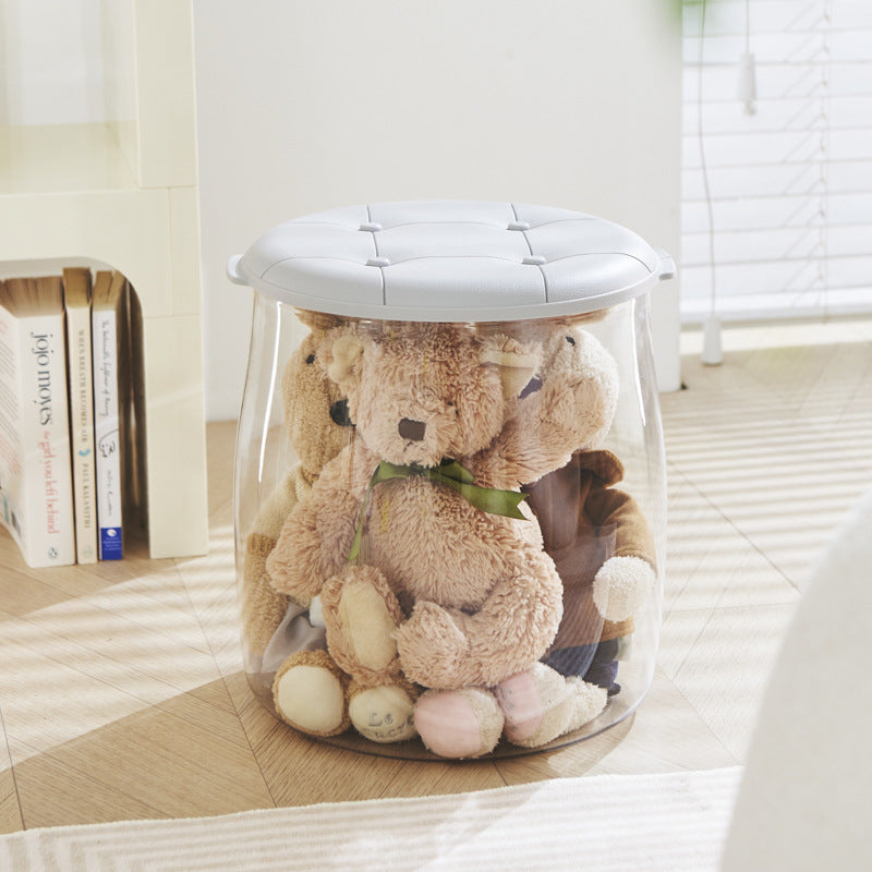 New transparent storage plastic stool - large capacity home toy storage box - clear storage ottoman with seating