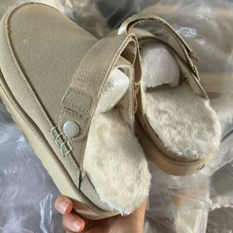 Thick sole toe-cap back strap boken shoes exportplus size24autumnew arrival cowhide velvet casual toe-cap slippers in stock