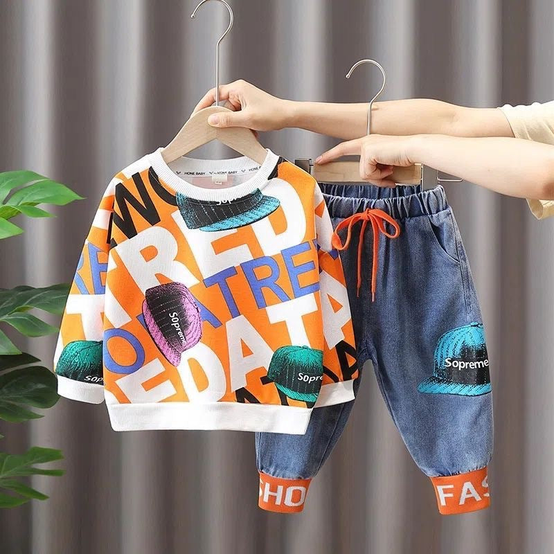 Boys' fall/winter outfit set : stylish casual kids' hoodie and sweatpants two-piece set - trendy children's clothing wholesale