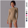 Half-open collar zipper long sleeves jumpsuit fitness sports sexy tight jumpsuit brushed nude comfortable yoga clothes
