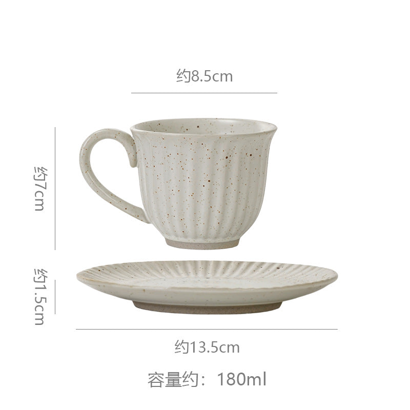 Vintage ceramic striped coffee cup and saucer set - stylish stoneware mug for office afternoon tea, water, or milk