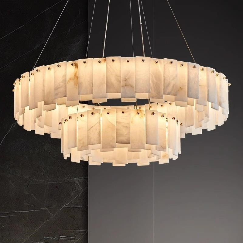 Zhongshan factory direct: modern minimalist light luxury living room marble & solid brass chandelier - designer creative large pendant light