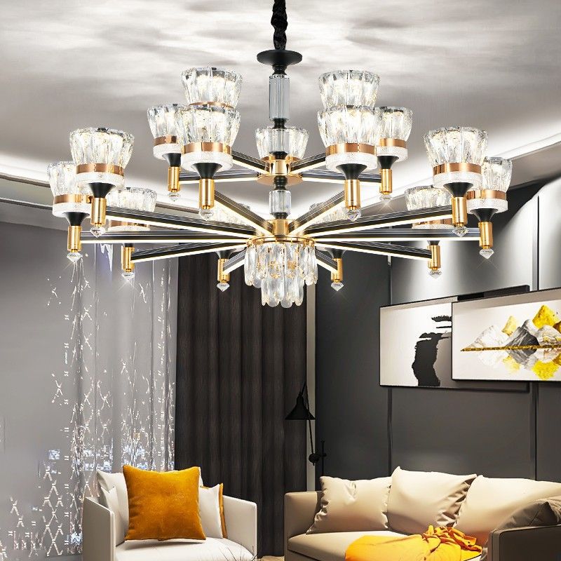 Smart light luxury crystal chandelier living room lamp  new nordic modern minimalist light arm illuminated dustproof lighting fixture